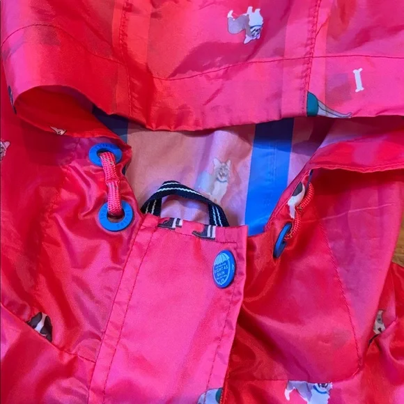 JOULES Unisex 6 Red Puppy Dog Printed Rain Jacket Coat Long Fit Hooded - Picture 5 of 10